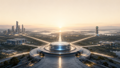 Central governance hub connecting enterprise technology, operations, infrastructure, and business capabilities across a digital landscape.
