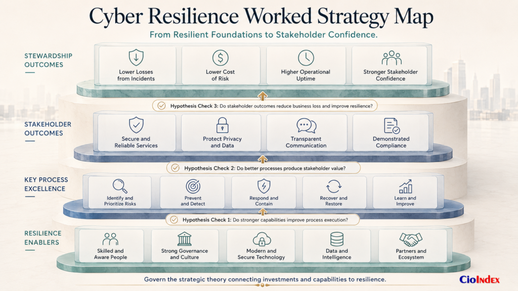 What Is A Balanced Scorecard? How It Works, When It Fits, And Where It Fails 5 Cyber Resilience Strategy Map Linking Enablers, Processes, Stakeholder Outcomes, And Stewardship Outcomes Through Hypothesis Checks.