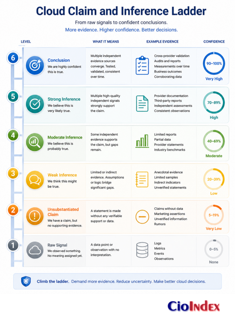 What Is Cloud Computing? How It Works, When It Fits, And Where It Fails 4 Six-Level Cloud Claim And Inference Ladder Moving From Workload Placement To Strategic Value As The Required Evidence Increases.