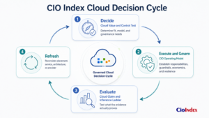 What Is Cloud Computing? How It Works, When It Fits, And Where It Fails 1 Four-Stage Cloud Decision Cycle Linking The Value And Control Test, Cio Operating Model, Claim And Inference Ladder, And Decision Refresh.